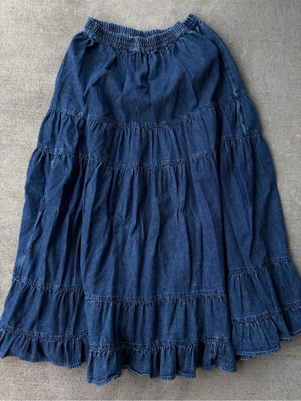 American Eagle denim dark wash tiered midi skirt bohemian